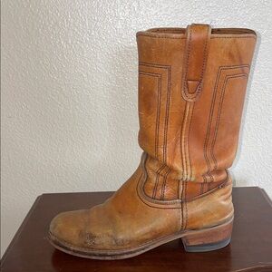 Vintage Tan Leather Campus / Roper Boots – Pull-On, Square Toe, ~10" Shaft